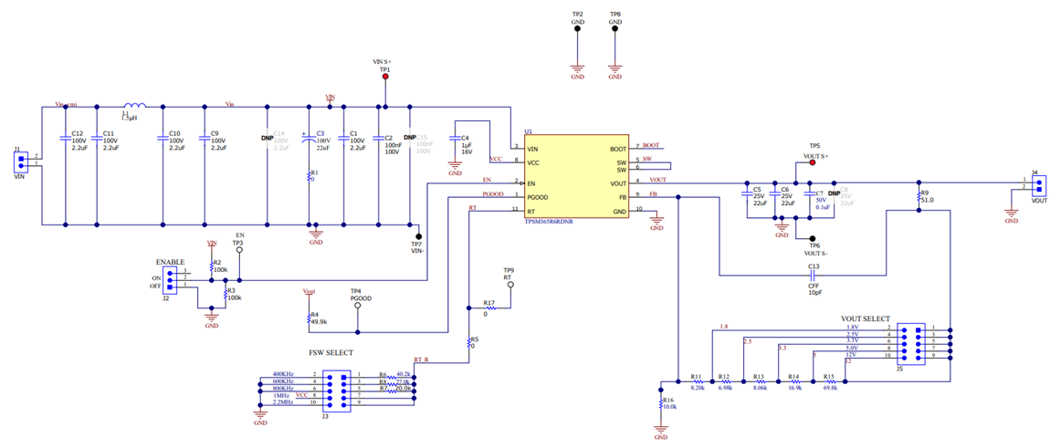 回路図 - Texas Instruments TPSM365R6評価モジュール
